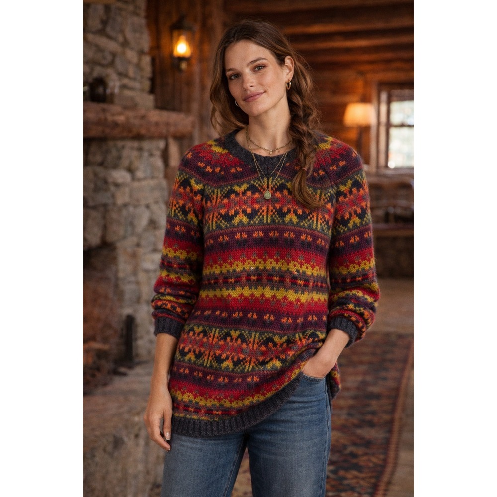 VTG LT‎ Sport Woman 100% Wool Fair Isle Knit Sweater Womens 2X Multicolor Cozy